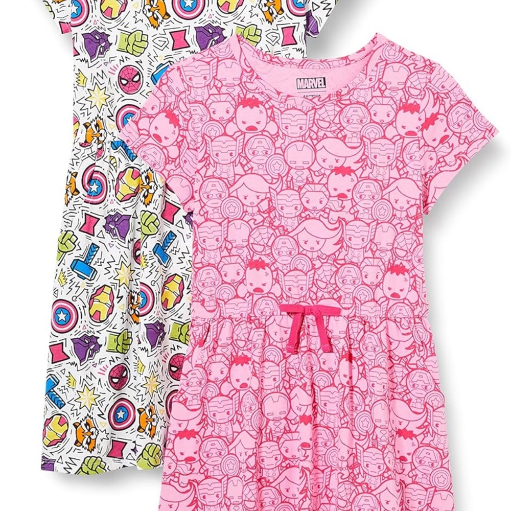 Spotted Zebra Disney Princess Girls'Knit Short-Sleeve Cinch-Waist Dresses